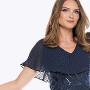 Pleated Collar & Sequin Lace Knee Length Dress 717