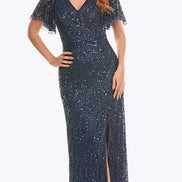 Long Beaded Dress with Front Split 721