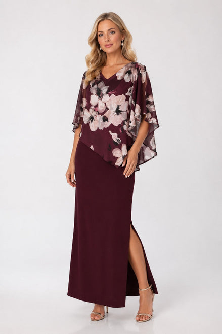 Sheath Maxi Dress with Floral Chiffon Overlay 849