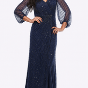 Long Sequin Wrap Dress with Peasant Sleeve - SALE 308