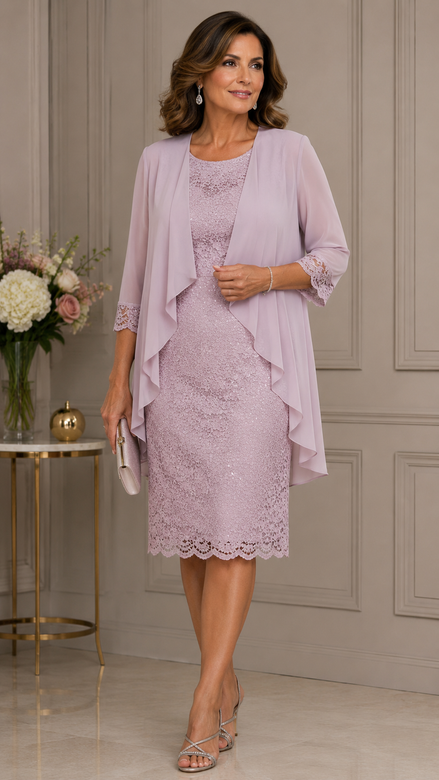 Embroidered Lace Dress and Jacket Set 491