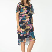 Abstract Floral Print Layered Chiffon Dress 1560