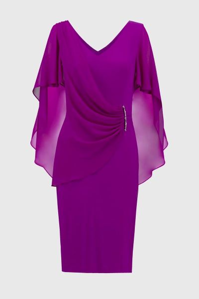Chiffon Cape Dress with Jeweled Detail