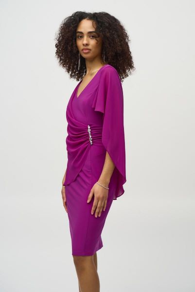 Chiffon Cape Dress with Jeweled Detail