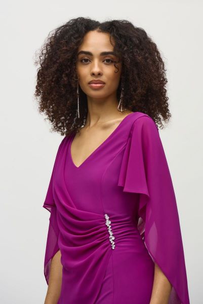 Chiffon Cape Dress with Jeweled Detail