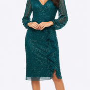 Beaded Peasant Sleeve Cocktail Dress 1495