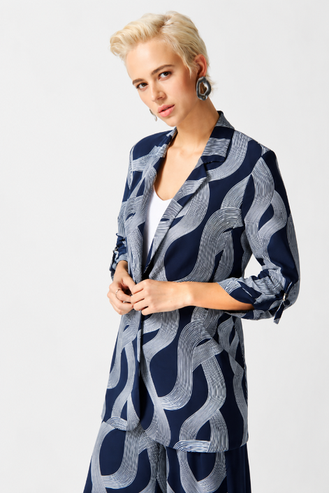 Abstract Longline Blazer with Ruched Sleeve 827
