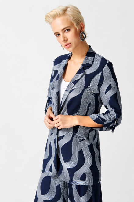 Abstract Longline Blazer with Ruched Sleeve 827
