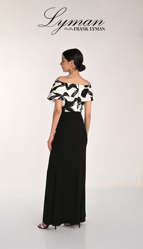 Long Off Shoulder Crepe Gown 824