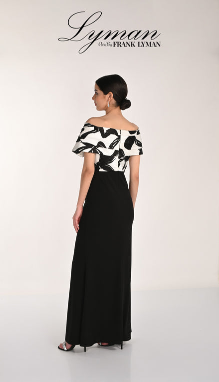 Long Off Shoulder Crepe Gown 824