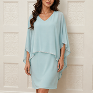 Woven Knit Dress with Chiffon Overlay 9002