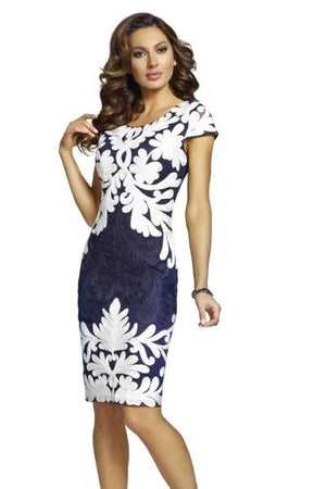 Special Occasion Navy & White Brocade Dress 1544