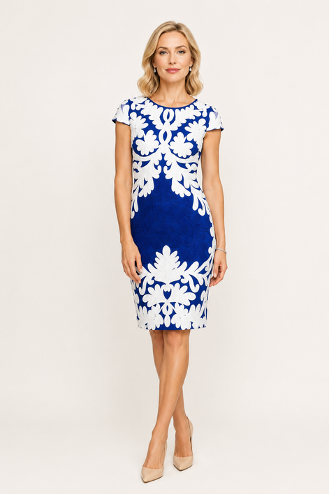 Stretch Knit Cocktail Dress with Cap Sleeves 1544