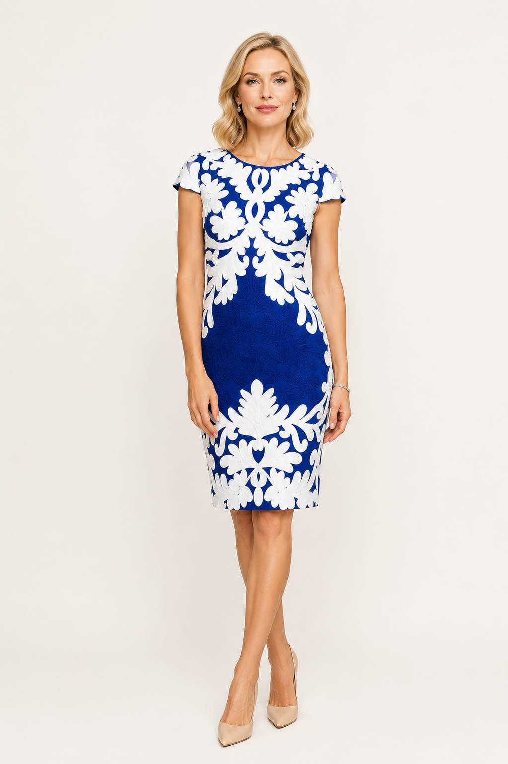 Stretch Knit Cocktail Dress with Cap Sleeves 1544