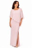 Long Chiffon Asymmetrical Overlay Dress with Rhinestone Trim 389