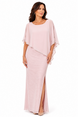 Long Chiffon Asymmetrical Overlay Dress with Rhinestone Trim 389