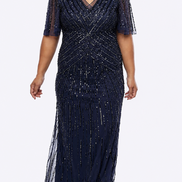 Sequinned Mesh Long Gown 673