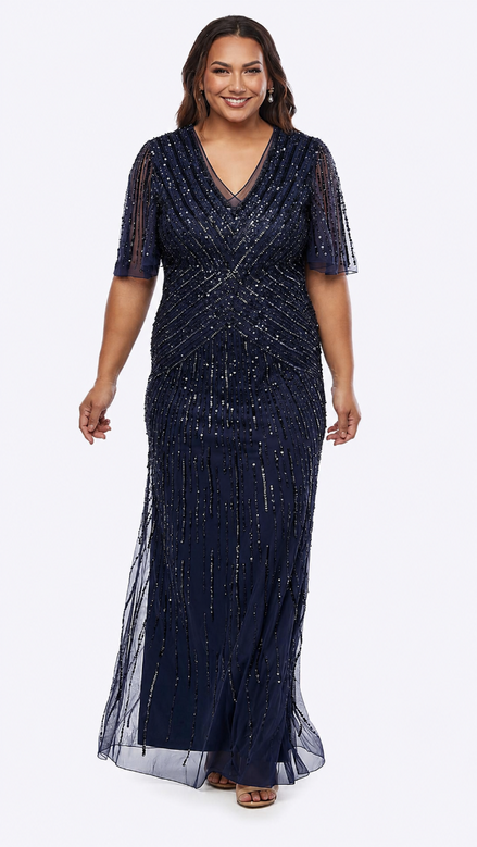 Sequinned Mesh Long Gown 673