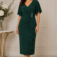 Midi Dress with Short Flutter Sleeves and Cascade Frill Detail 846