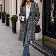 Knee Length Plaid Coat with Deep V-Neck and Pockets 44