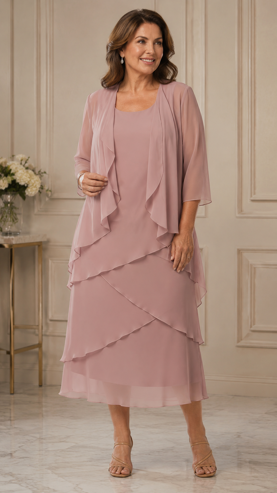 Chiffon Tier Layered Dress with Jacket 498