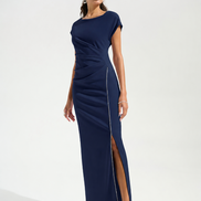 Scuba Crepe Sheath Gown With Rhinestones Piping 756