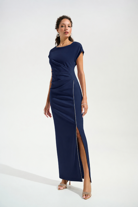 Scuba Crepe Sheath Gown With Rhinestones Piping 756