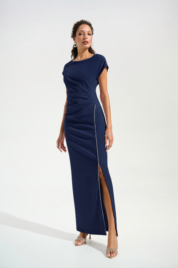 Scuba Crepe Sheath Gown With Rhinestones Piping 756