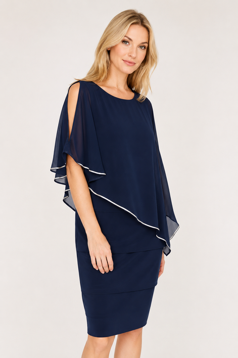 Sheath Dress with Chiffon Overlay 794