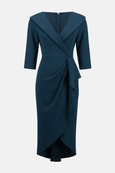 Regal Shawl Collar Dress with Cascading Ruffle