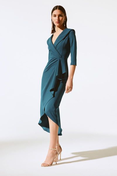 Regal Shawl Collar Dress with Cascading Ruffle