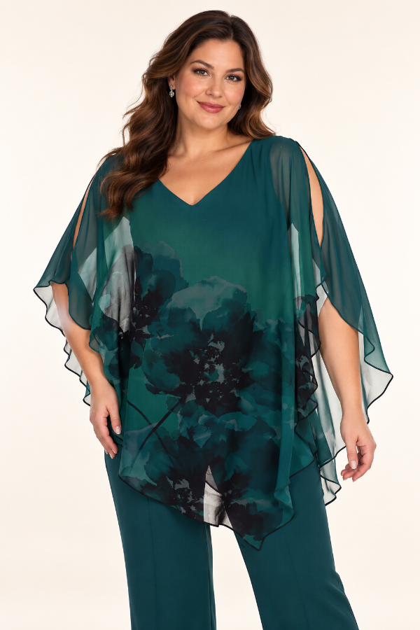 Chiffon Overlay Top With Floral Print 866