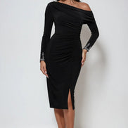 Midi Off Shoulder Dress with Rhinestone Embellishment Cuffs 798