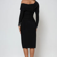 Midi Off Shoulder Dress with Rhinestone Embellishment Cuffs 798