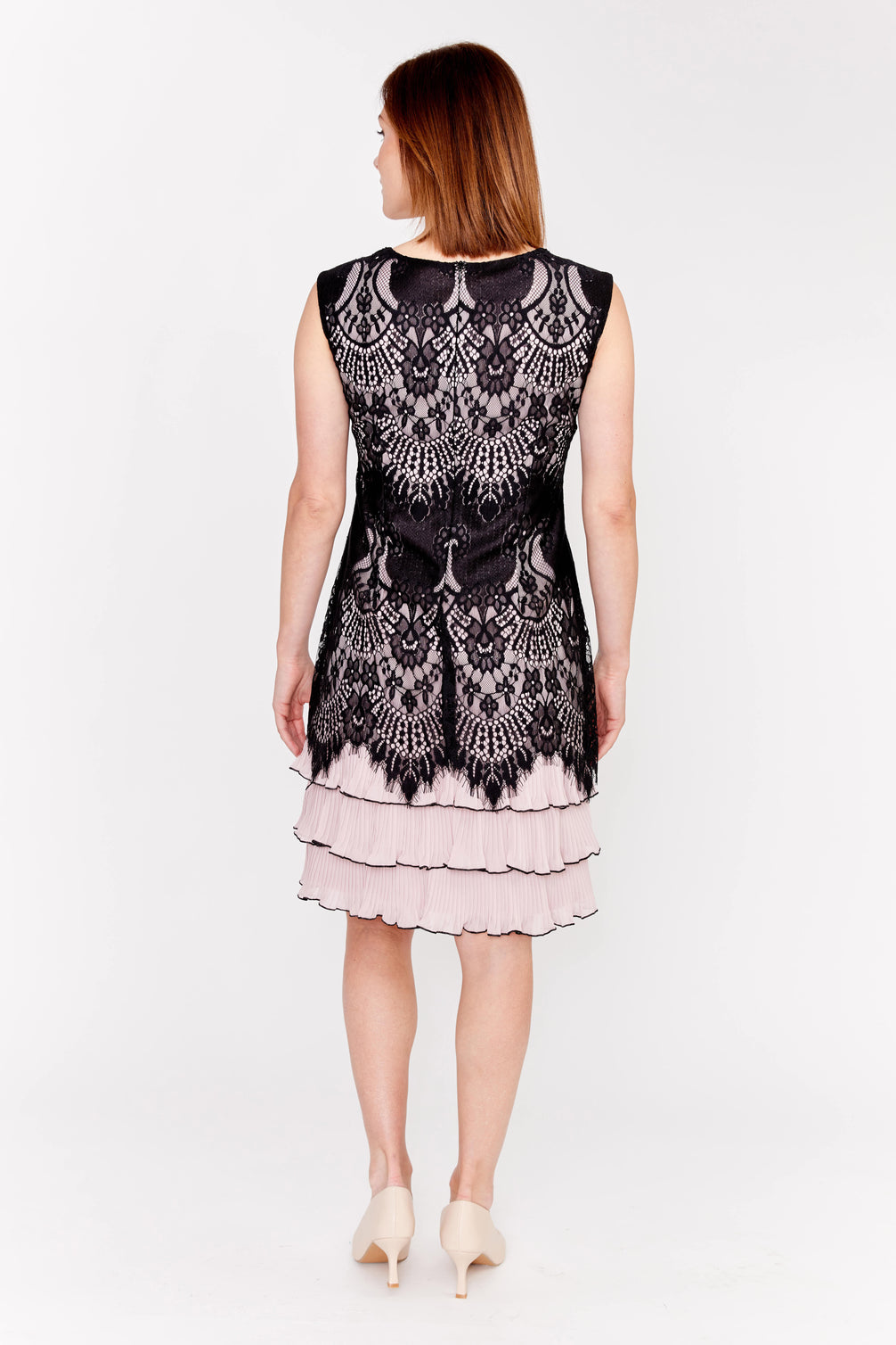 Lace Overlay Knee-Length Dress 657