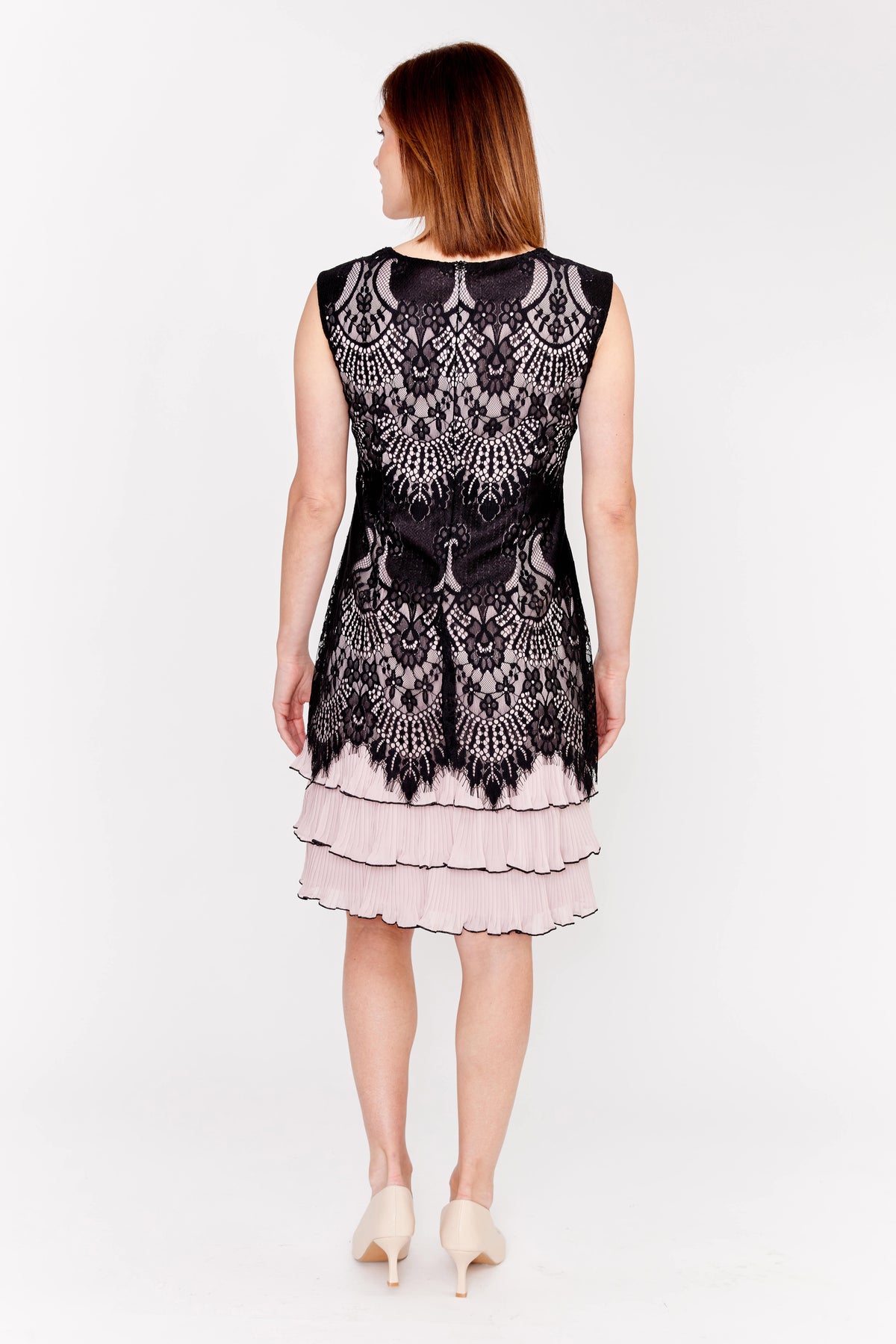 Lace Overlay Knee-Length Dress 657