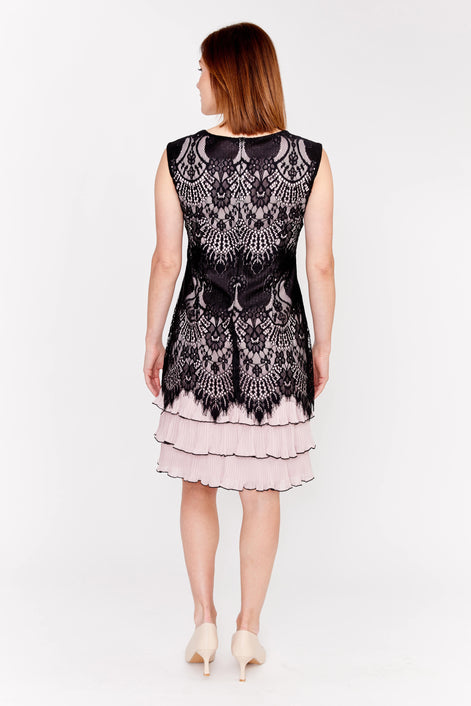Lace Overlay Knee-Length Dress