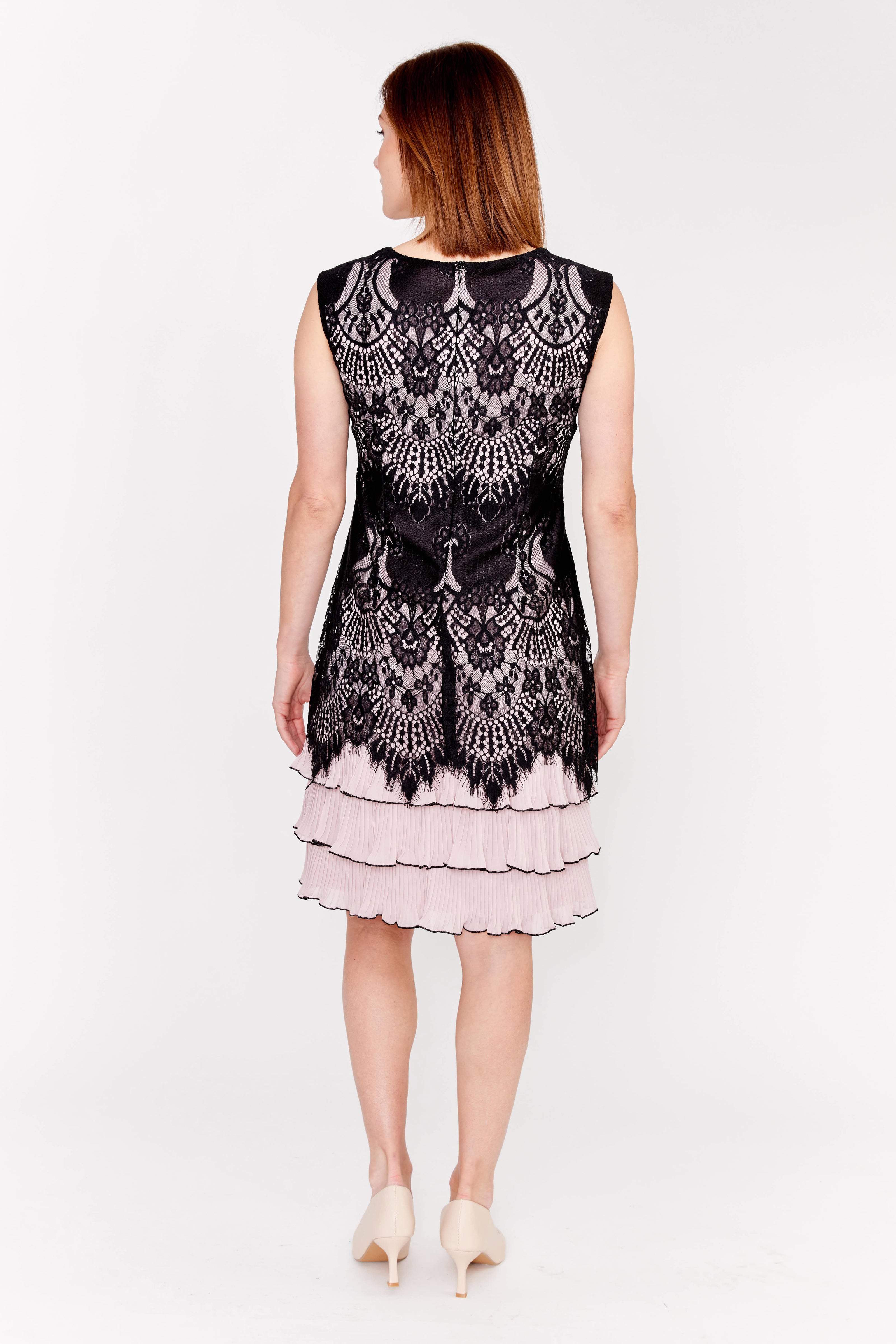 Lace Overlay Knee-Length Dress
