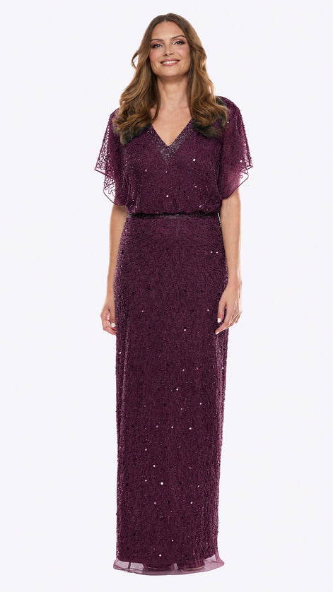 Long Beaded Blouson Style Dress 699