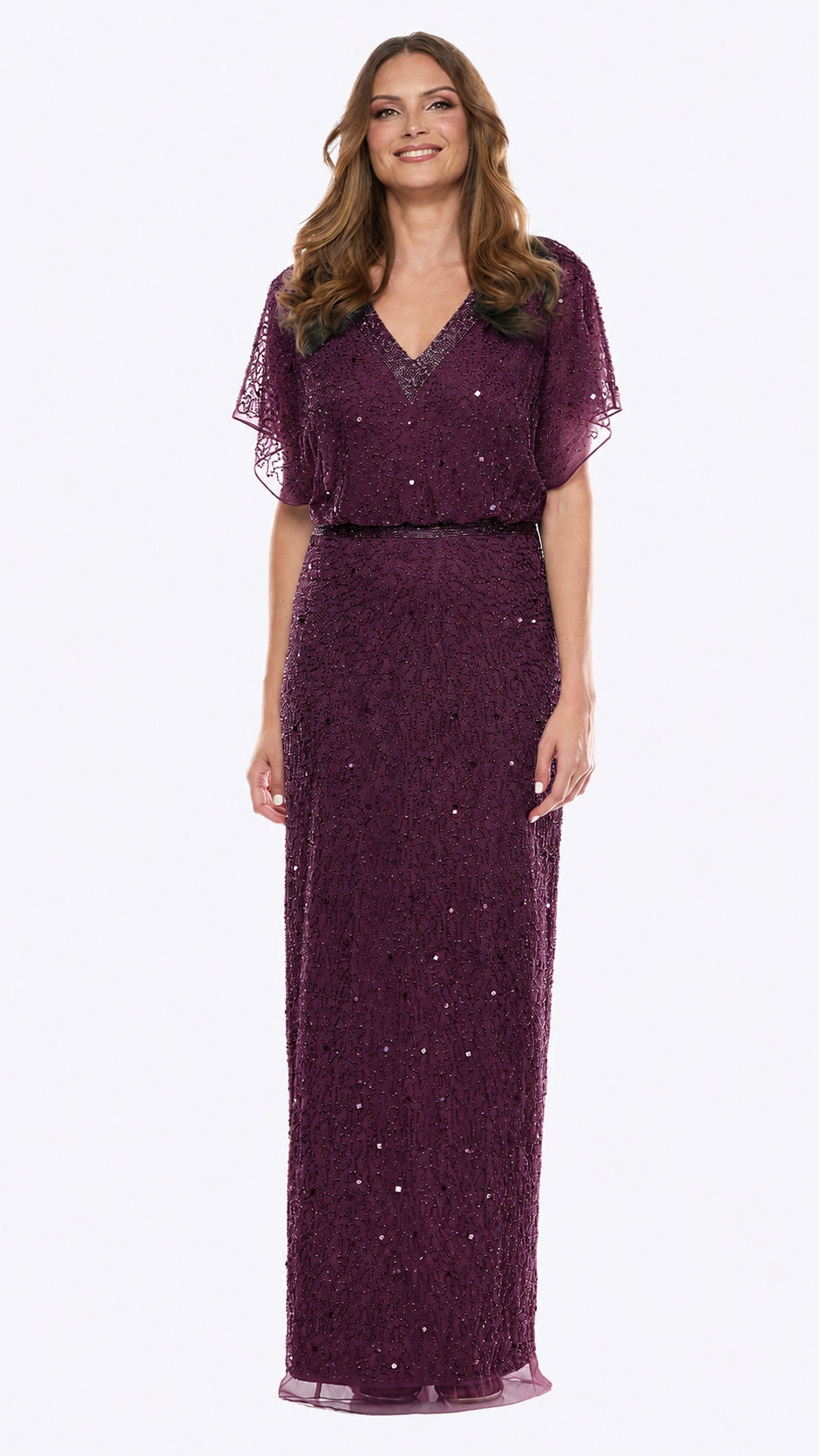 Long Beaded Blouson Style Dress 699