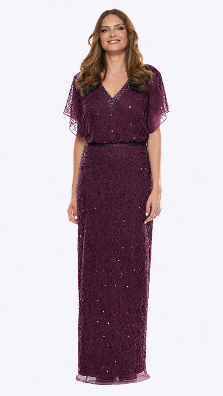 Long Beaded Blouson Style Dress 699