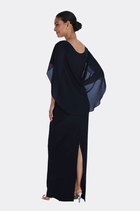 Elegant Cape Gown with Diamante Waist Detail