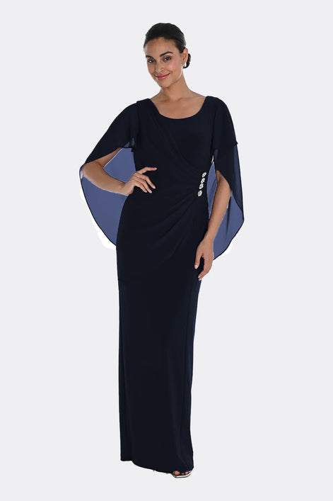 Elegant Cape Gown with Diamante Waist Detail