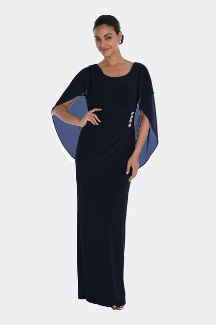 Elegant Cape Gown with Diamante Waist Detail
