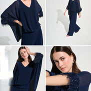 Chiffon Knit Poncho Top With Novelty Trim 787