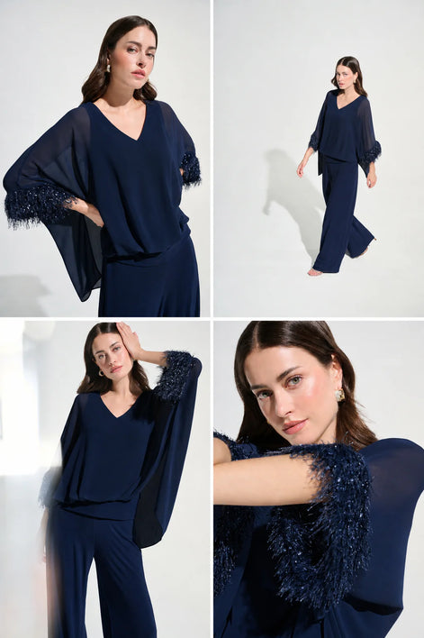 Chiffon Knit Poncho Top With Novelty Trim 787