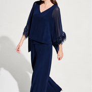 Chiffon Knit Poncho Top With Novelty Trim 787