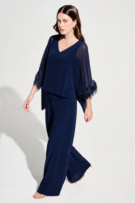 Chiffon Knit Poncho Top With Novelty Trim 787