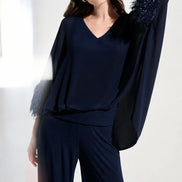 Chiffon Knit Poncho Top With Novelty Trim 787