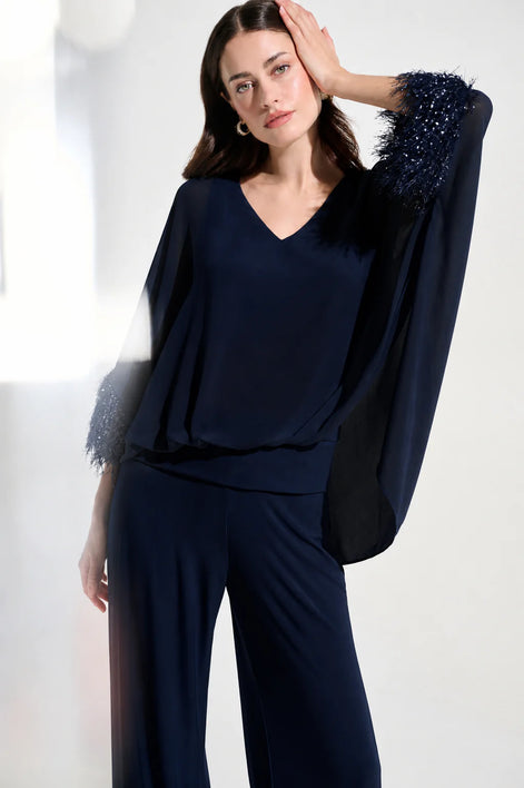 Chiffon Knit Poncho Top With Novelty Trim 787